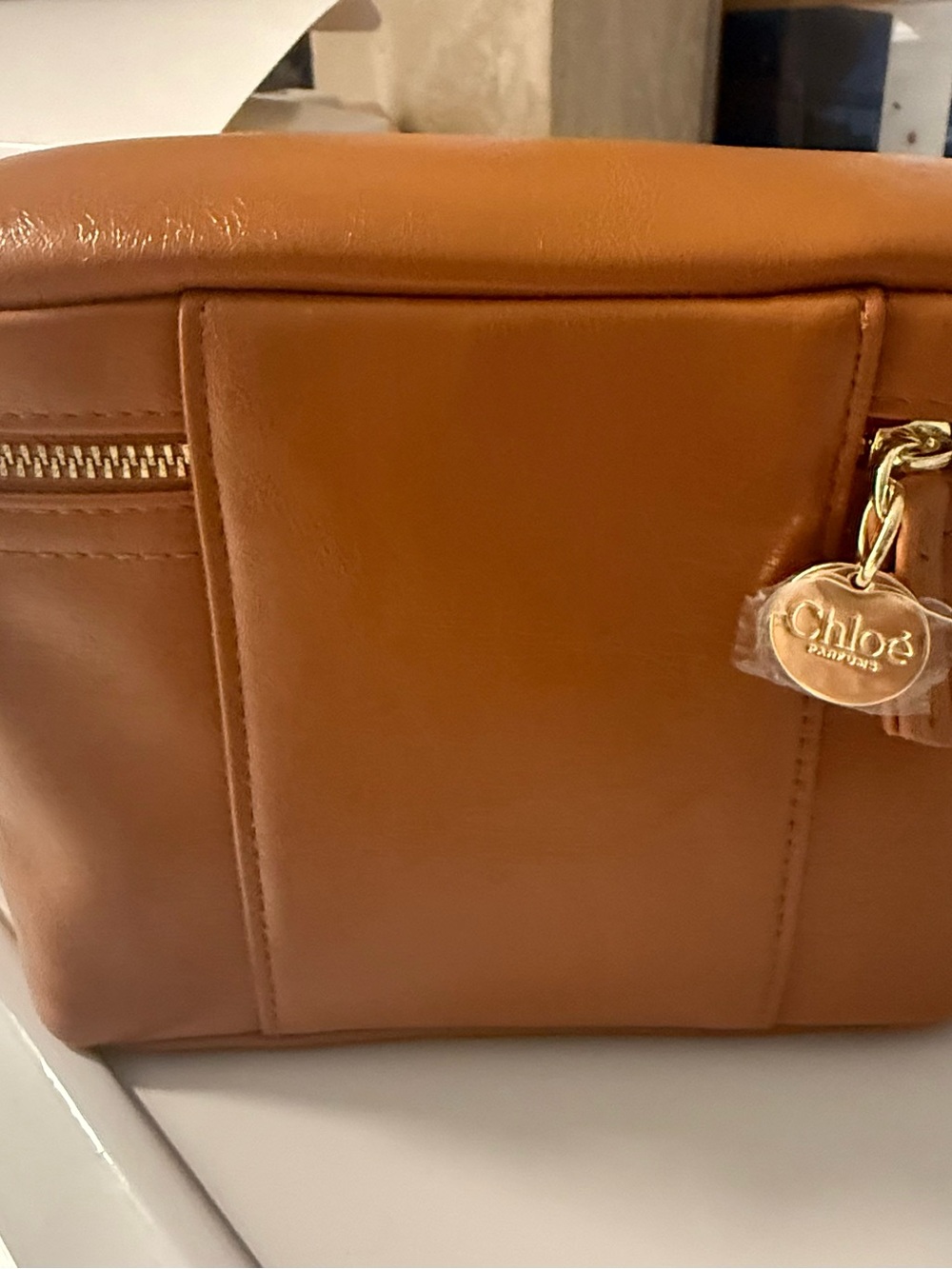 Chloé Cognac Faux Leather Toiletry Case with Front Pocket - Picture 6 of 6